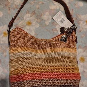 The Sak Striped Crochet Shoulder Bag - Brown, Tan, Coral